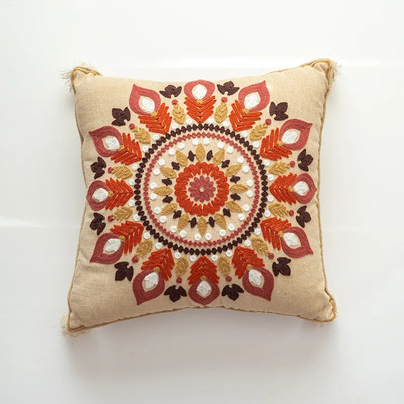Nordic Ethnic Style Cushion Cover Cotton Moroccan Handmade Embroidery Cotton Tassel Throw Pillow Cover Living Room Home Decor