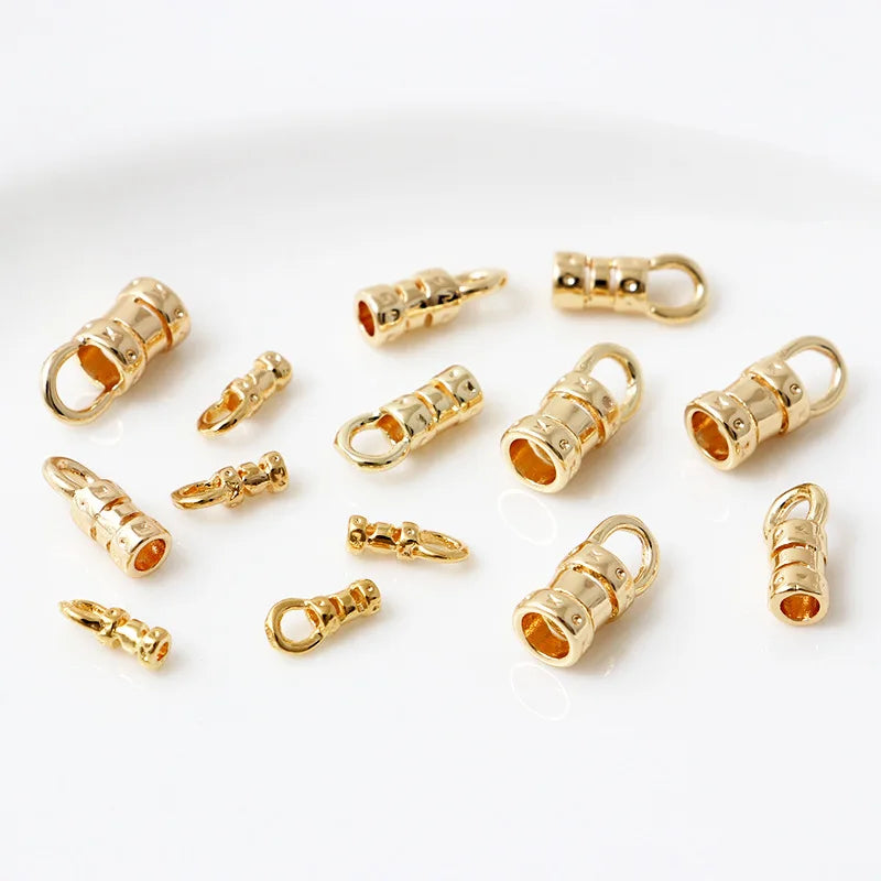 20Pcs Brass 18K Gold Plated Crimp End Caps with Loop Cord Tube Barrel  Ends Cap for Leather Cords And Chains Diy Jewelry Making