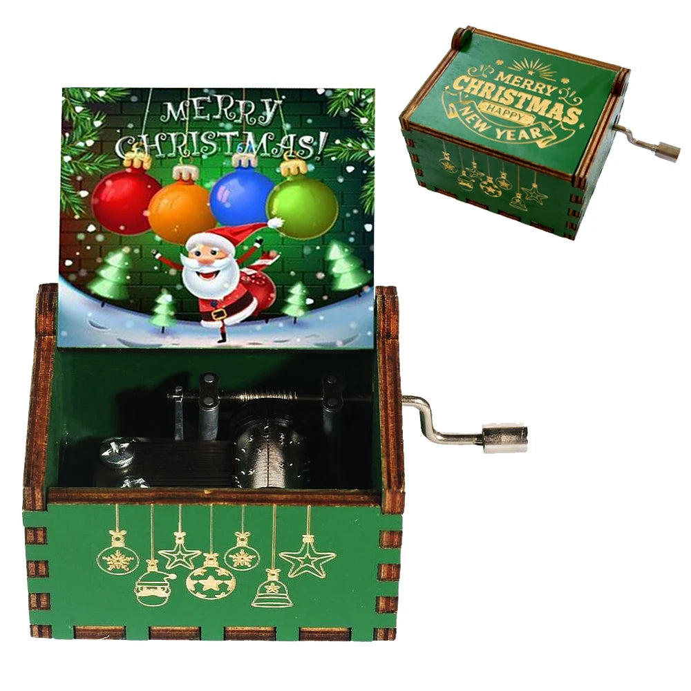 Wooden Happy Birthday Laser Carved Retro Hand Cranked Music Box The Best Unique Christmas Gift For Valentine's Day And