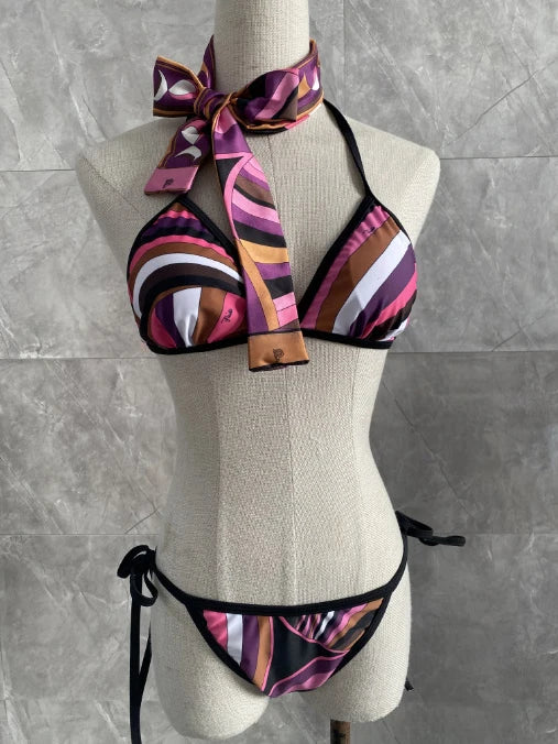 2025 Luxury Design Bikinis Headband Swimwear Women's Cut Out Swimsuits Europe Fashion Brand Lady Beachwear Scarf Bathing Suits