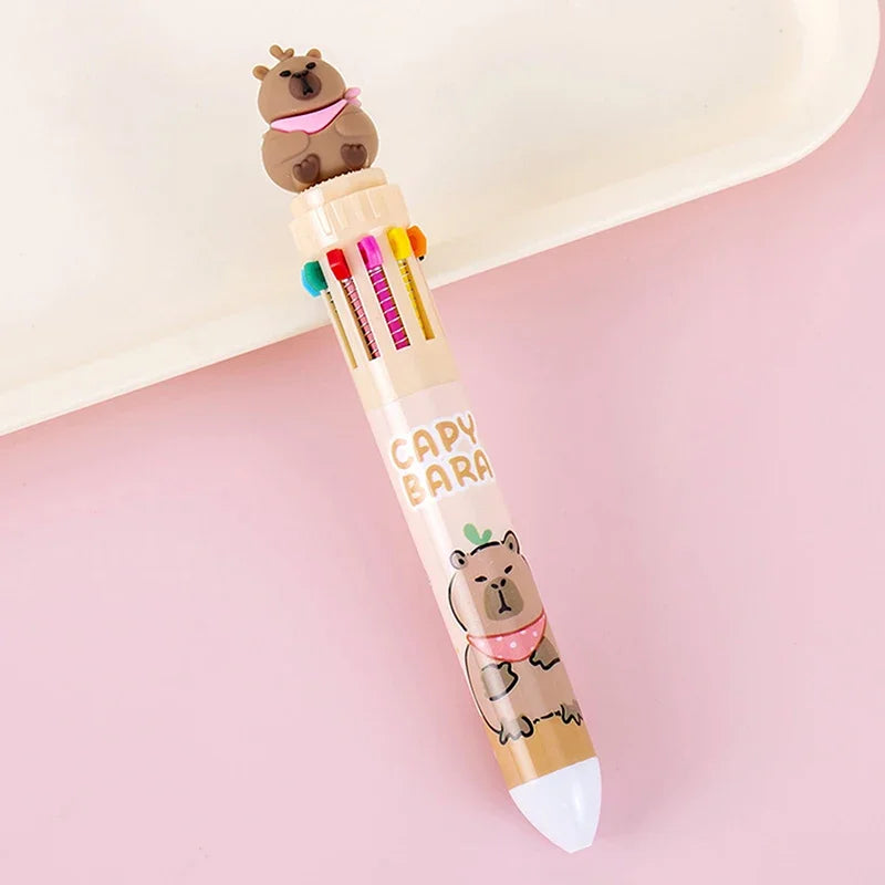 10 Multicolored Ballpoint Pen Cartoon Capybara Pens School Office Supplies Student Stationery Gifts