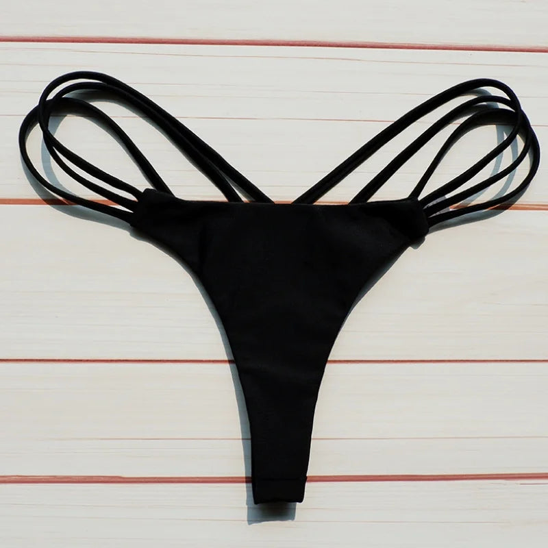 Sexy Bikini Thong Women Swimsuit Solid Hollow Out Low Waist Swimming Trunks Summer 2025 New Spice Girl Beach Vacation Bikinis