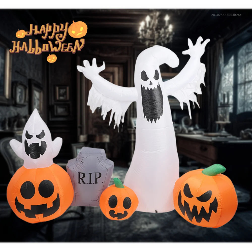 2.3M Halloween Pumpkin White Ghost Tombstone combination Built-in LED Lights Halloween Party Indoor Outdoor Inflatable Ornament