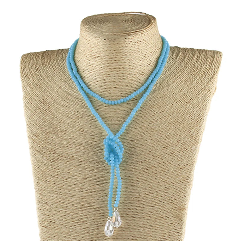 Mini Brown Crystal Beads Statement Necklaces Glass Beads Neck Long Water Drop Necklace