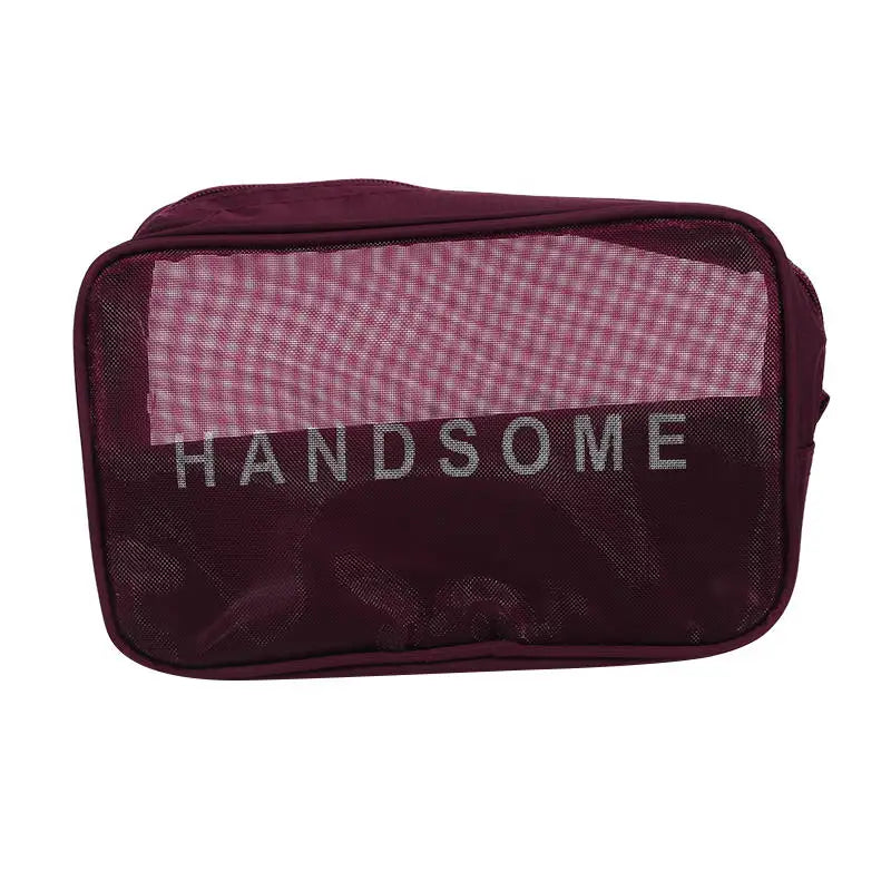 Transparent Mesh Makeup Bag Women Travel Toiletry Wash Cosmetic Bag Storage Case Letter Printed Zipper Make Up Bags 3 Size