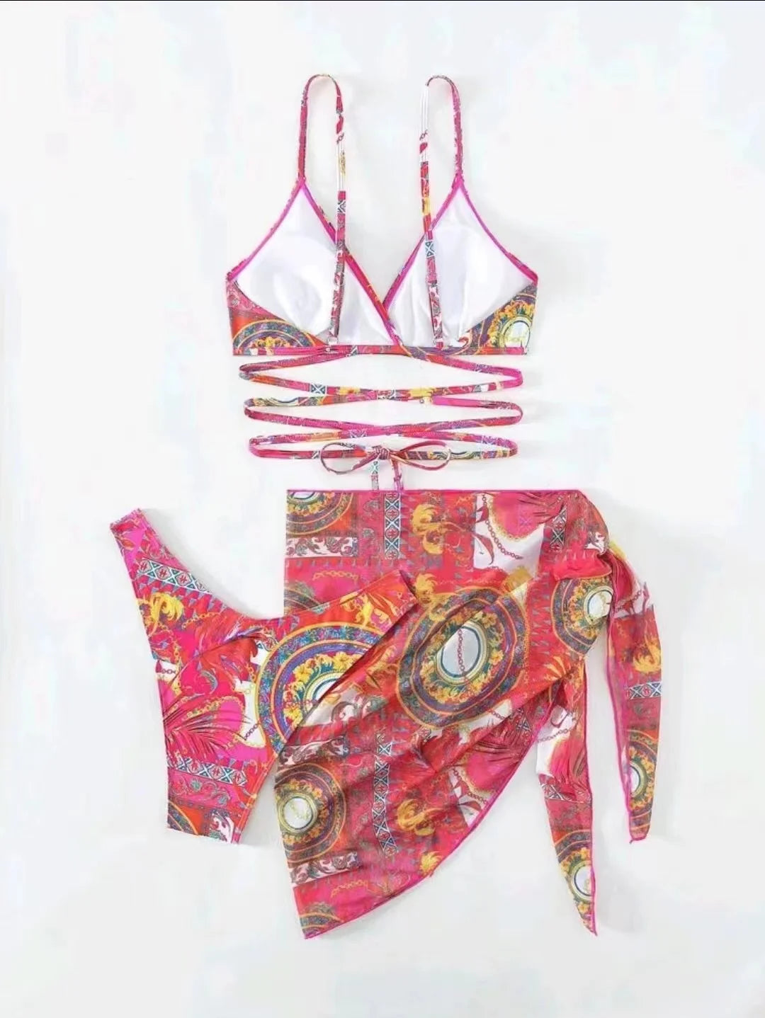 3 Pieces String Bikinis 2025 Women Sexy Swimsuit With Skirt Printed Swimwear Female Bathers Bathing Swimming Swim Suit Beachwear