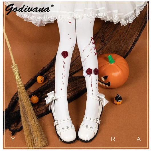 Japanese Gothic Lolita Halloween Party Pantyhose Thigh High Socks Long Compression Socks Ladies Sexy Cotton Stocking Socks