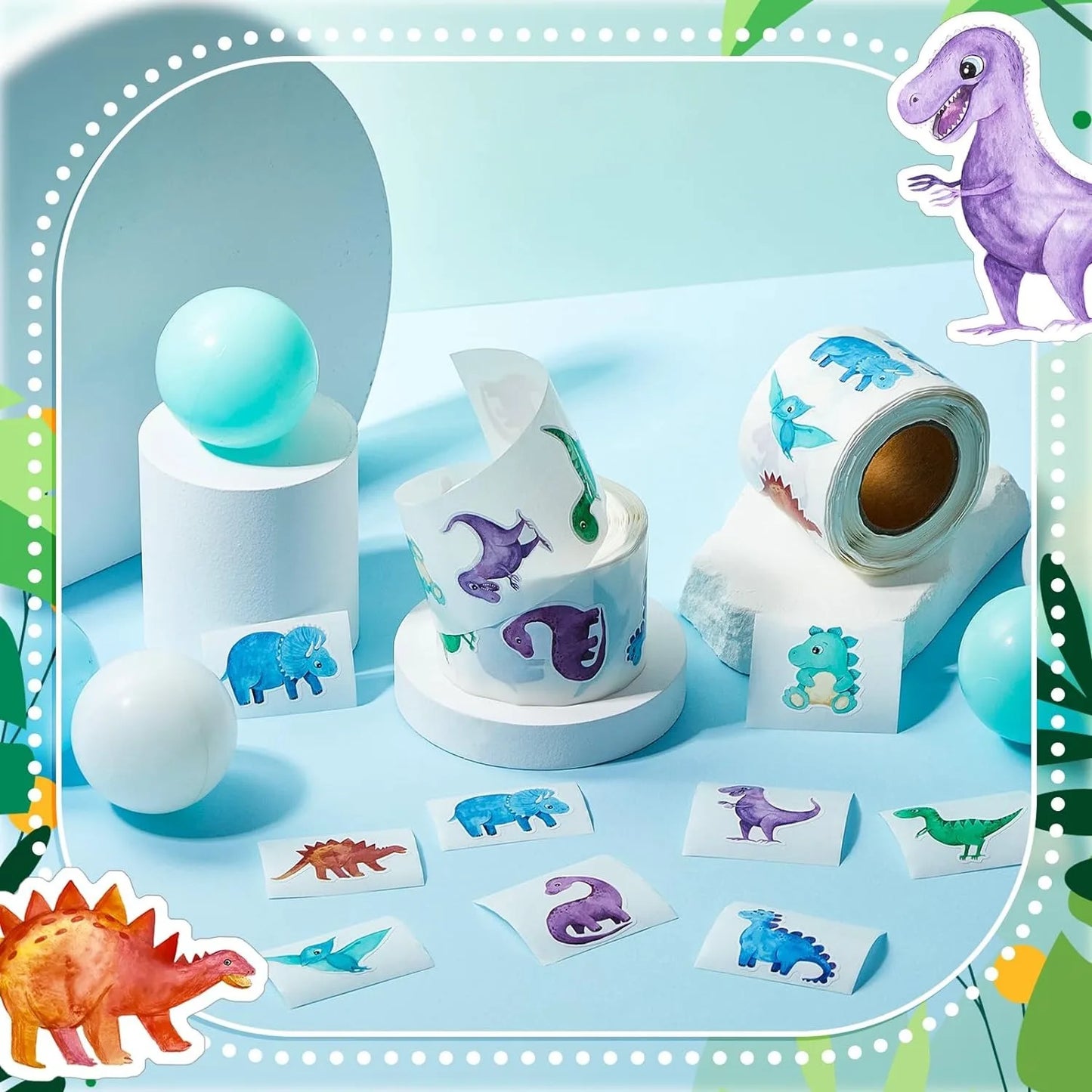 500Pcs/rolls 2.5cm/1inch Dinosaur Animal Anomaly Shaped Sticker Decoration Gift Box Sticker Label Stationery Sticker