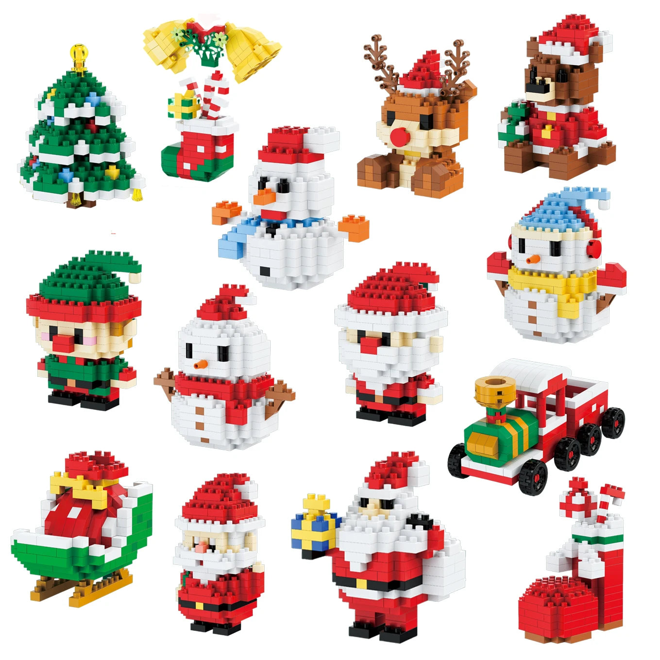 Children Mini Christmas Gift Micro Building Blocks Creative 3D Santa Claus Snowman Tree Decor Holiday Toy Set For Kids