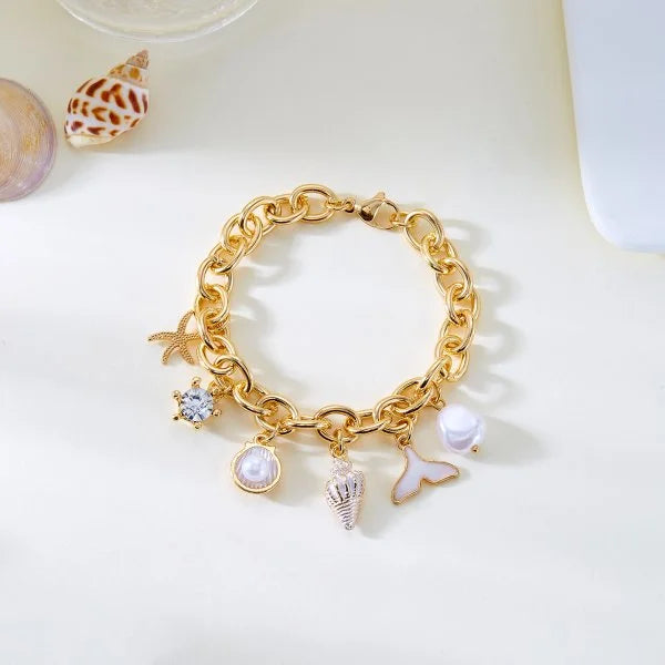 Bohemian Conch Starfish Shells Beaded Bracelets for Women Girls Boho Style Shell Beaded Beach Bangles Jewelry Gift Adjustable