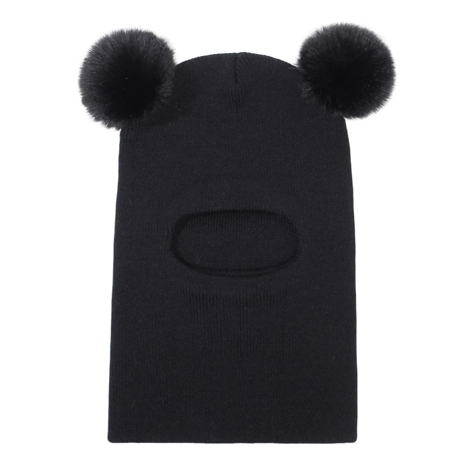Kids Autumn Winter Pullover Hat Children's Double Ball Ear Protection One-piece Hats Baby Yarn Knit Cap Balaclava Christmas Gift