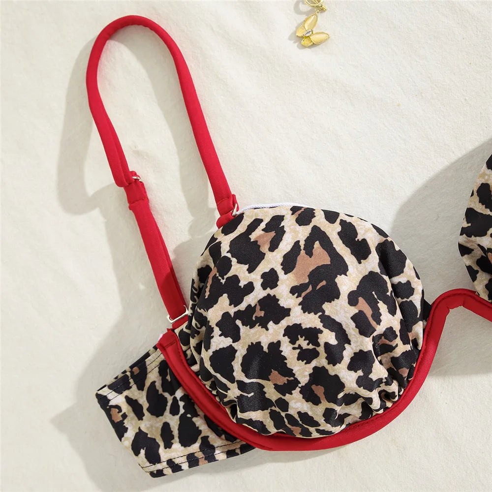 Sun Leaf Print String Shell Bikinis Sets De Mujer 2025 Push Up Sexy Swimsuit Women Summer Bathing Suit Brazilian Biquini Bikini