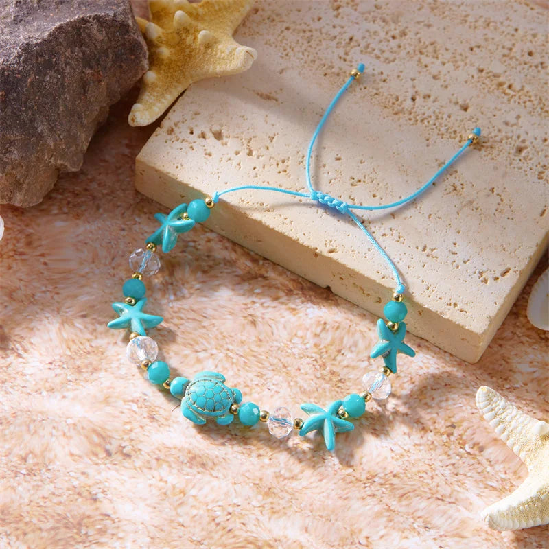 Bracelet Shell Bohemian Painted Shell Conch Starfish Beaded Bracelet For Women Anklet Beach Jewelry Gifts Handmade