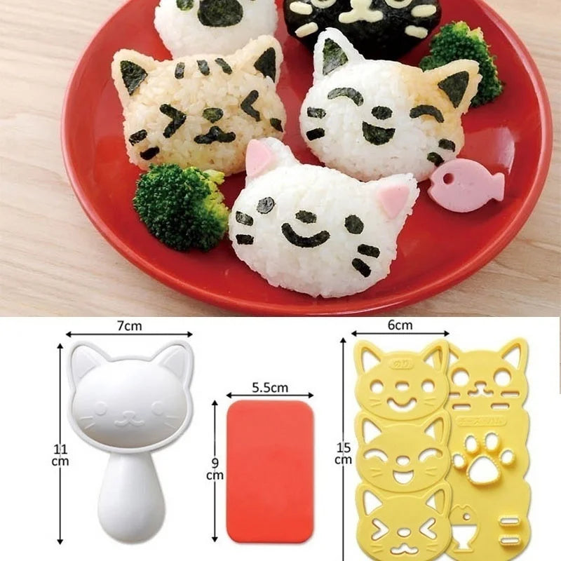 1 Set Lovely  Smile Cat Sushi Rice Mold Decor Cutter Sandwich Creative DIY Tool Rice Ball Christmas Tree Halloween Pumpkin Molds