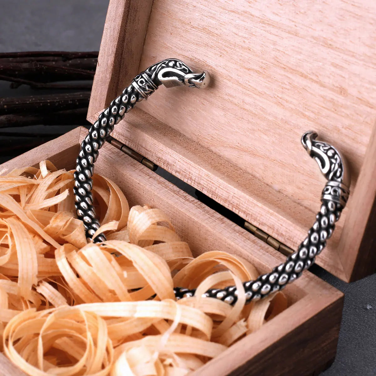 Viking Men's Adjustable Bracelet Nordic Stainless Steel Jewelry with Wooden Box One Piece Dropshipping