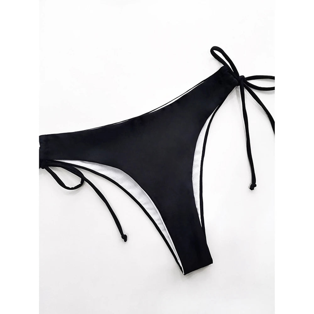 Sexy Halter Bikini Swimsuit Women Low Waisted 2025 New Black/Red/Rose Beach Bathing Suit Bandage Brazilian Swimwear Two Pieces