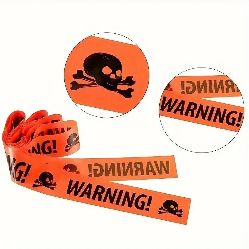 Halloween Yellow Isolation Warning Tape with Bold Danger Signs Durable Plastic Material for Yard Haunted House Party Decoration