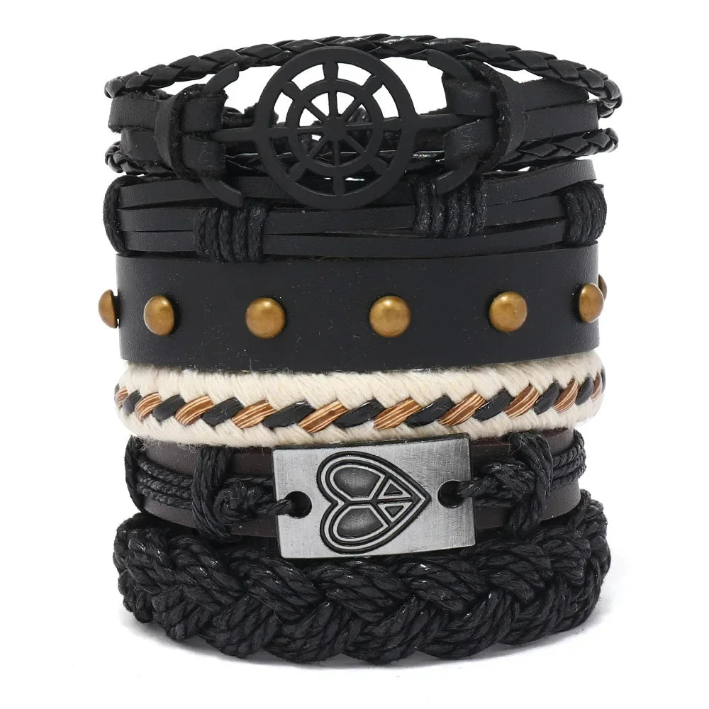 Bracelet for Men Fashion Pop Pentagram Beaded DIY Bracelet Set Stud Accessories Men's Punk Street Bracelet Retro Charm Bracelet