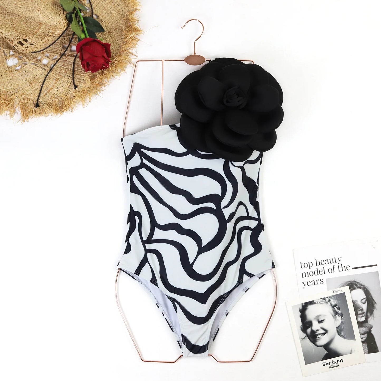 Sexy One-Shoulder Ruffled Print Floral Swimsuit Bikini Set Single Piece Micro Monokini Sexy Swimwear For Girls Summer Beachwear
