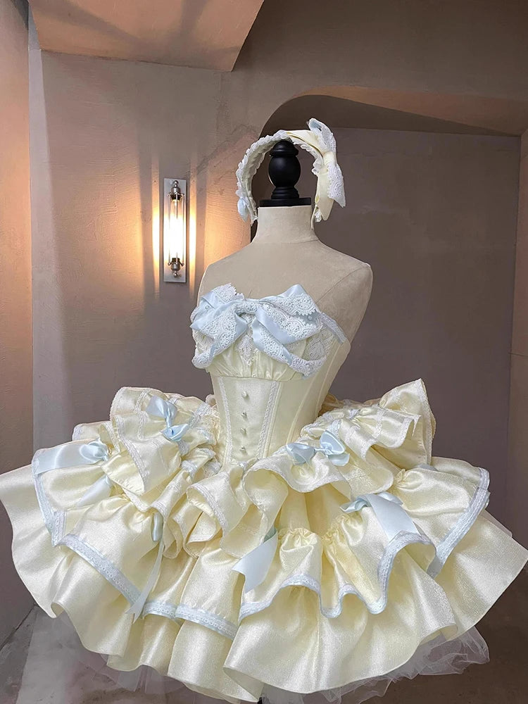 French Celebrity Style Tea Party Princess Strapless Dress Sweet Slim-Fit Birthday Dress Lady Elegant Sleeveless Lolita Dresses