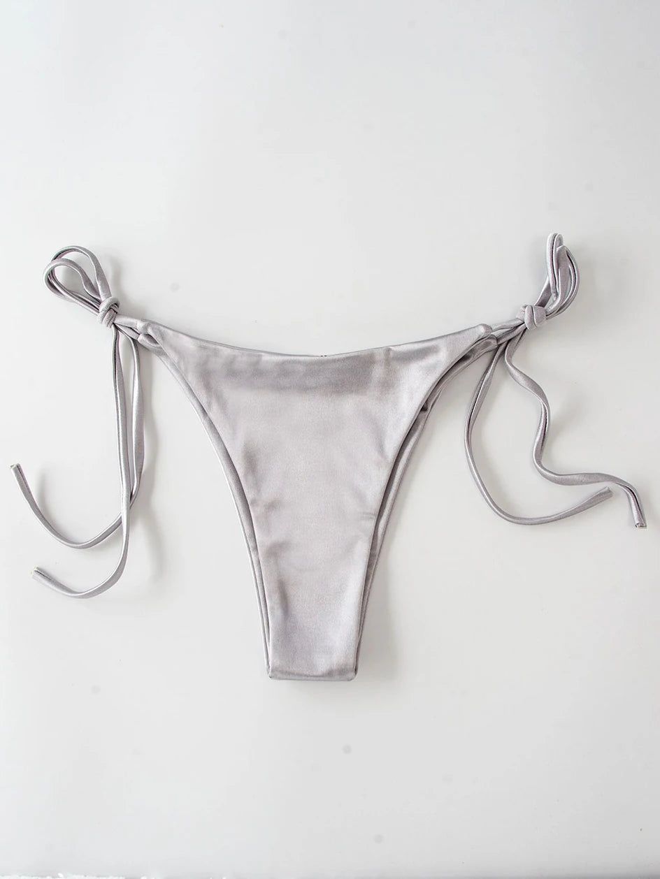 Metallic Halter Triangle Bikini 2023 Swimsuit Women Swimwear Female Bathing Suits Brazilian Thong Micro Bikinis Set Beach Wear