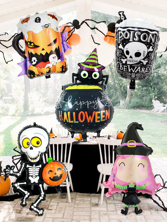 Halloween foil balloons, pumpkin skull witch balloons, happy halloween decorations, witch horror party, trick or treat party