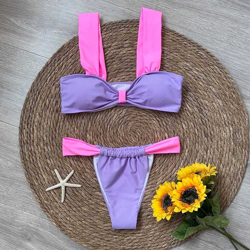 3 Pieces Bikini Set Wiht Mini Skirt Women Swimwear 2024 Sexy Bikinis Push Up Beachwear Solid Bodysuit Micro Thong Biquini Female