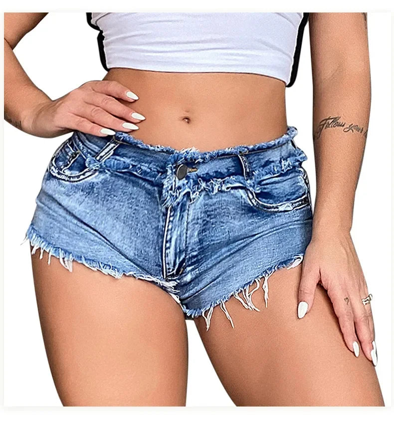 New Summer Fashion Women's Denim Shorts European Style Stretch Ripped Style Wish Explosive Popular Shorts