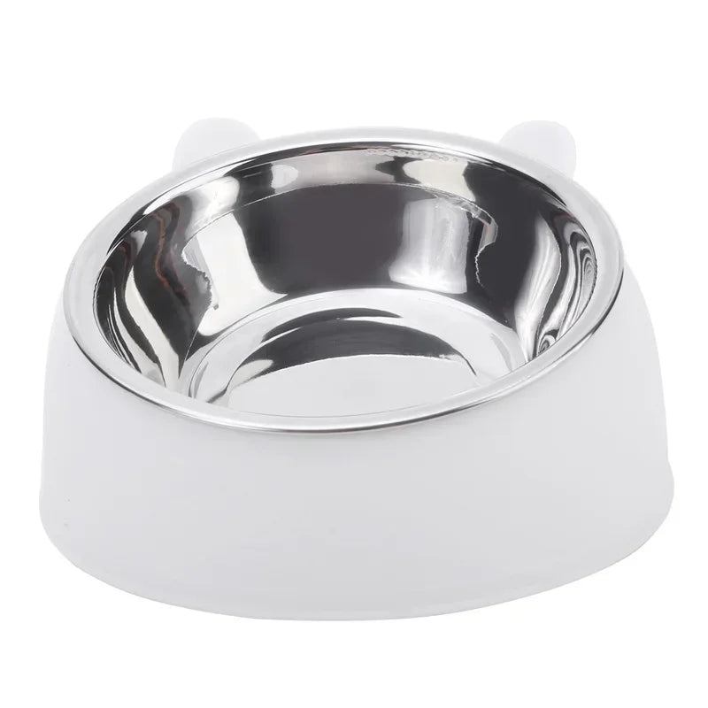 Stainless Steel Tilted Cat Food Bowl Cat Ears Design Slanted Mouth Feeder Pet Food Water Supplies Feeders Dog Bowl Cat Supplies