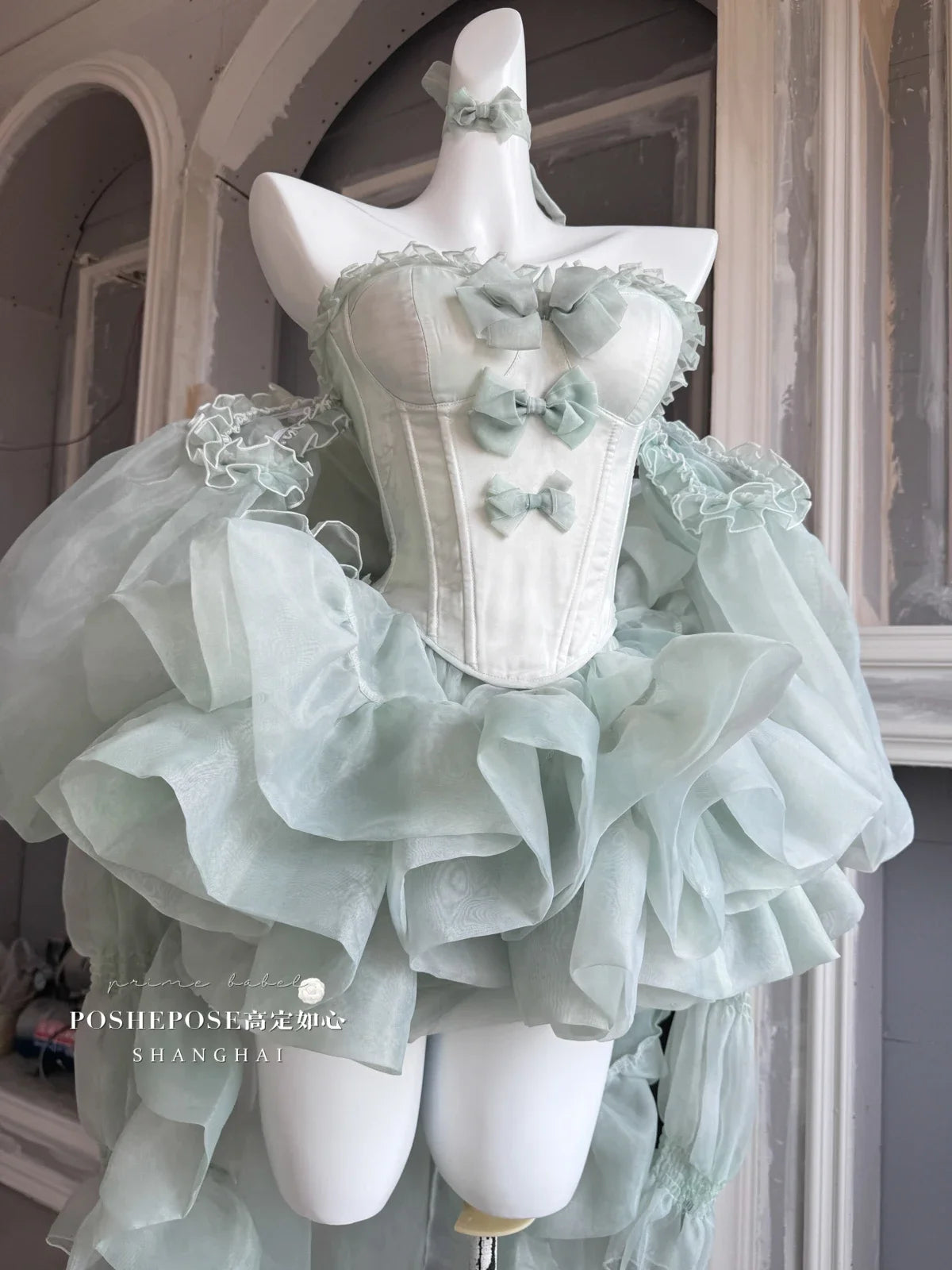 High Street Women's Mint Green Strapless Bowknot Sweet Fairy Organza Dress 2024 New Elegant Big Bow Trailing Party Wedding Dress