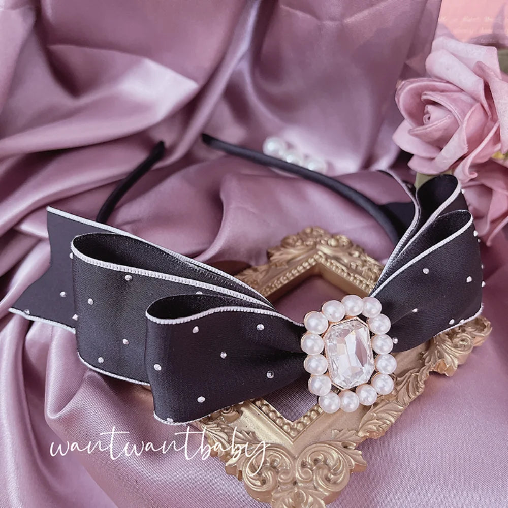 Sweet Cute Hairbands Japanese Style Lolita Headwear Rhinestone Pearl Polka Dot Bownot Headdress Tiaras for Girl Accessories