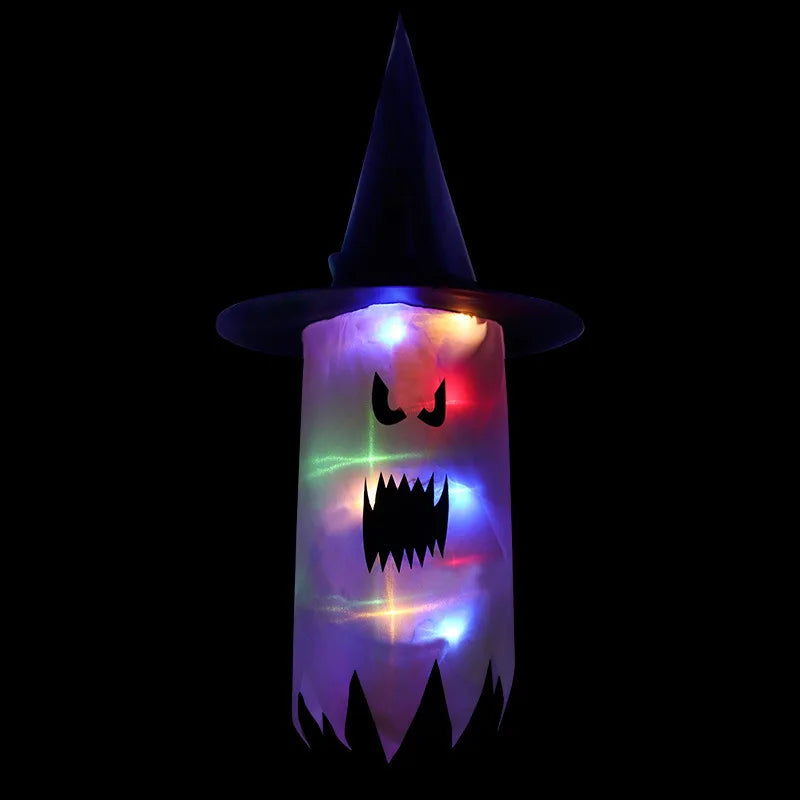 Halloween Courtyard Decorations LED Flashing Wizard Hat Lights Hanging Ghost Halloween Party Decorations Home Bars Horror Props