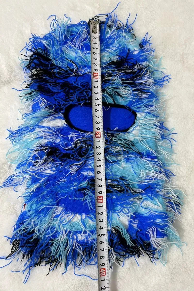 Hip Hop Balaclava Distressed Knitted Caps Full Face Ski Mask Women Outdoor Fleece Fuzzy Ski Balaclava Beanies Men Hat