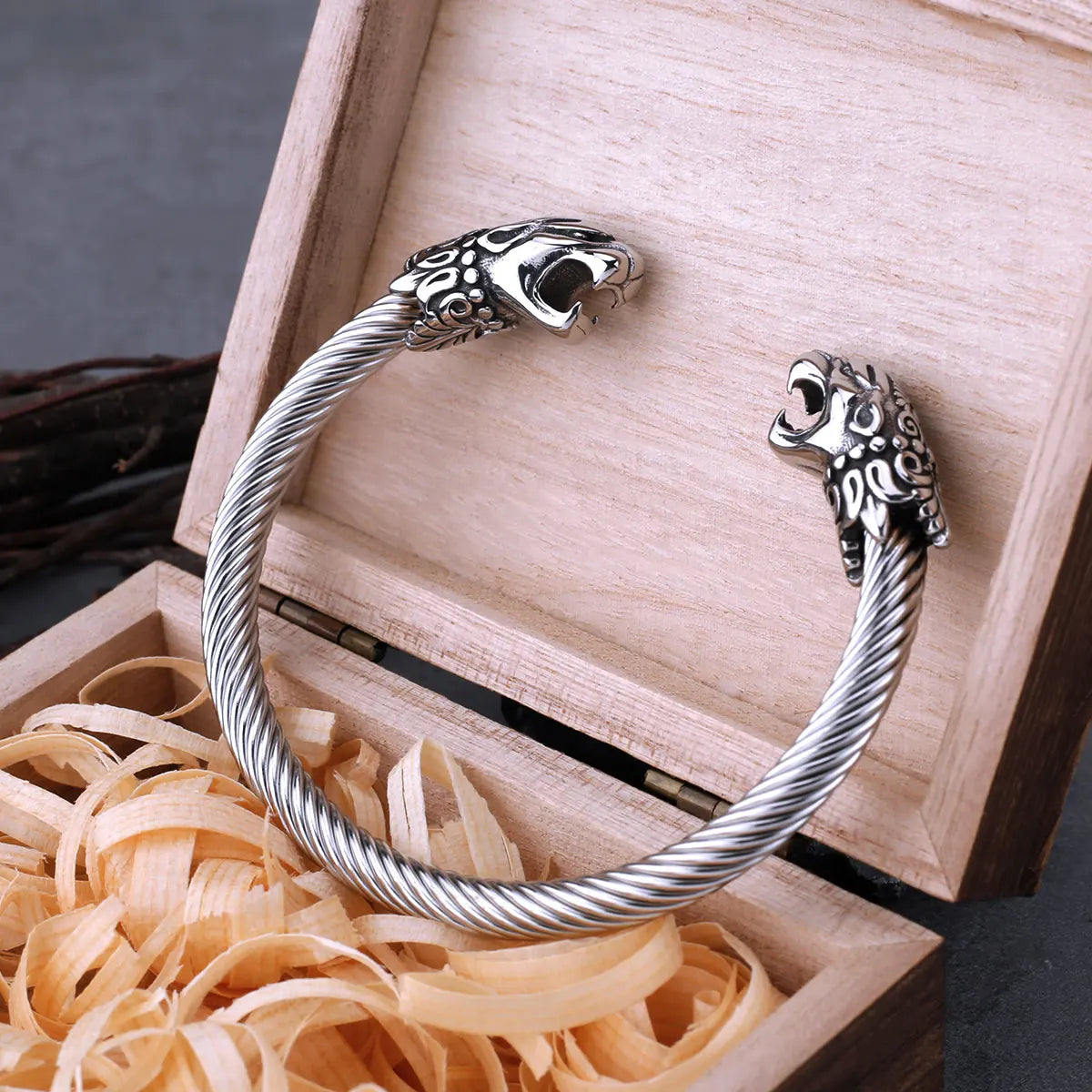 Stainless Steel Nordic Dragon Head Bracelet Men Fashion Hip Hop Biker Wristband Cuff Viking Arm Ring Punk Jewelry for Men's Gift
