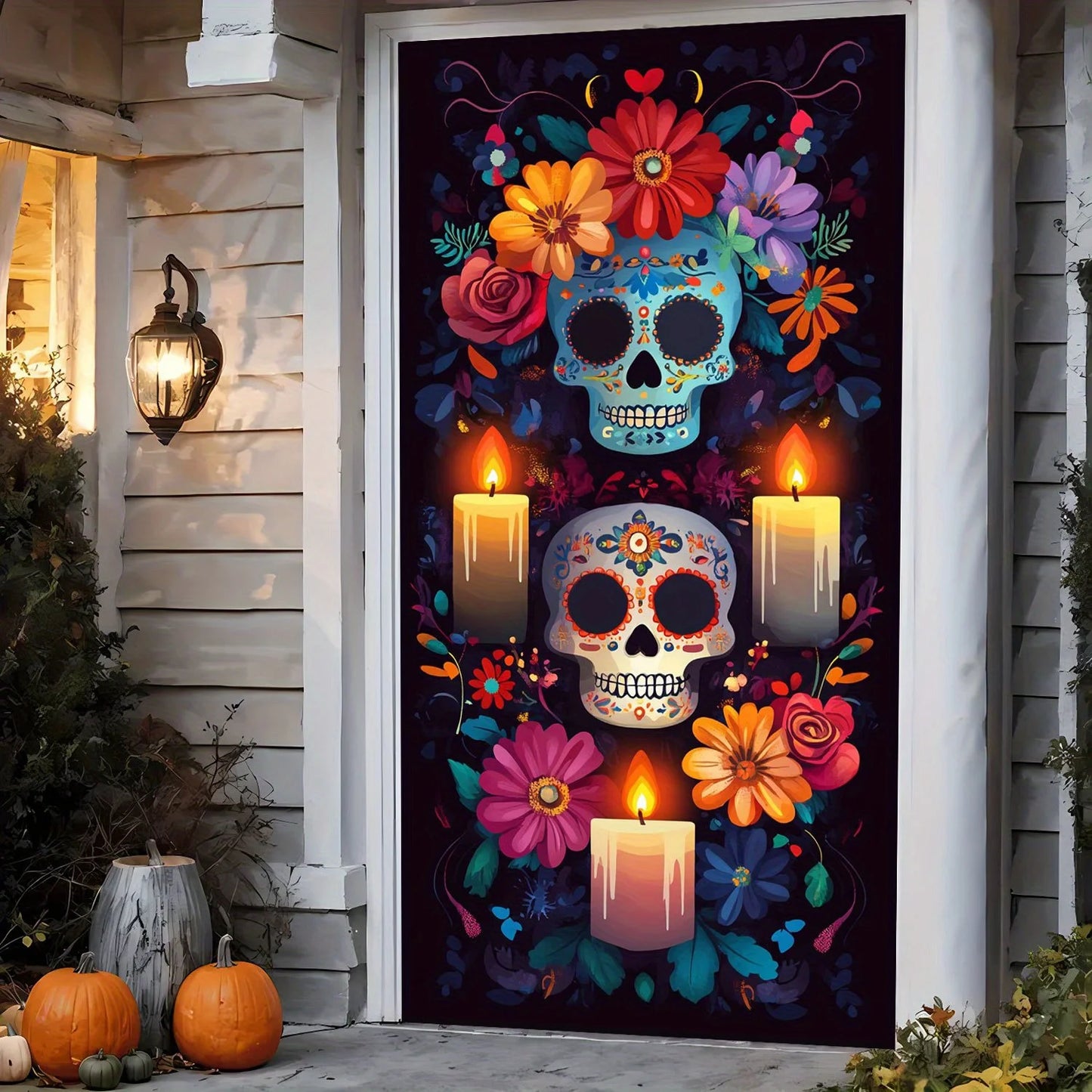 2D FLAT banner background cloth banner party decoration 1 polyester skull curtain flag, suitable for Halloween  Day of the Dead