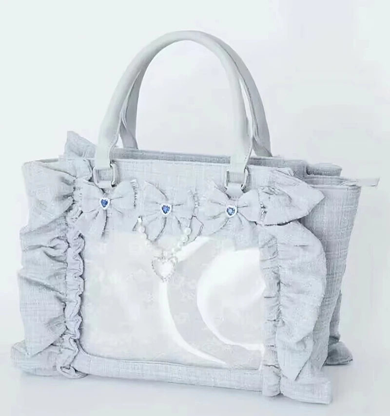 Japanese Style Mine Ita Bag Ruffled Lace Women Girls Rhienstone Pearl Bowknot Square Tote Shoulder Portable Bolso Handbags