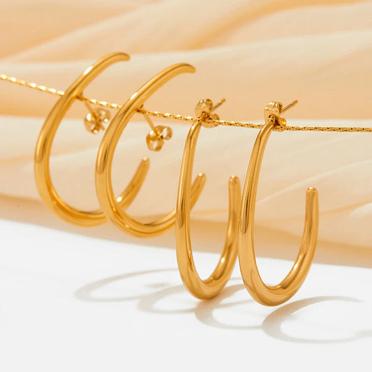 New Geometric C Shaped Statement Earring Stainless Steel Gold Plated Stud Earrings for Women Tarnish Free Fashion Jewelry Gift