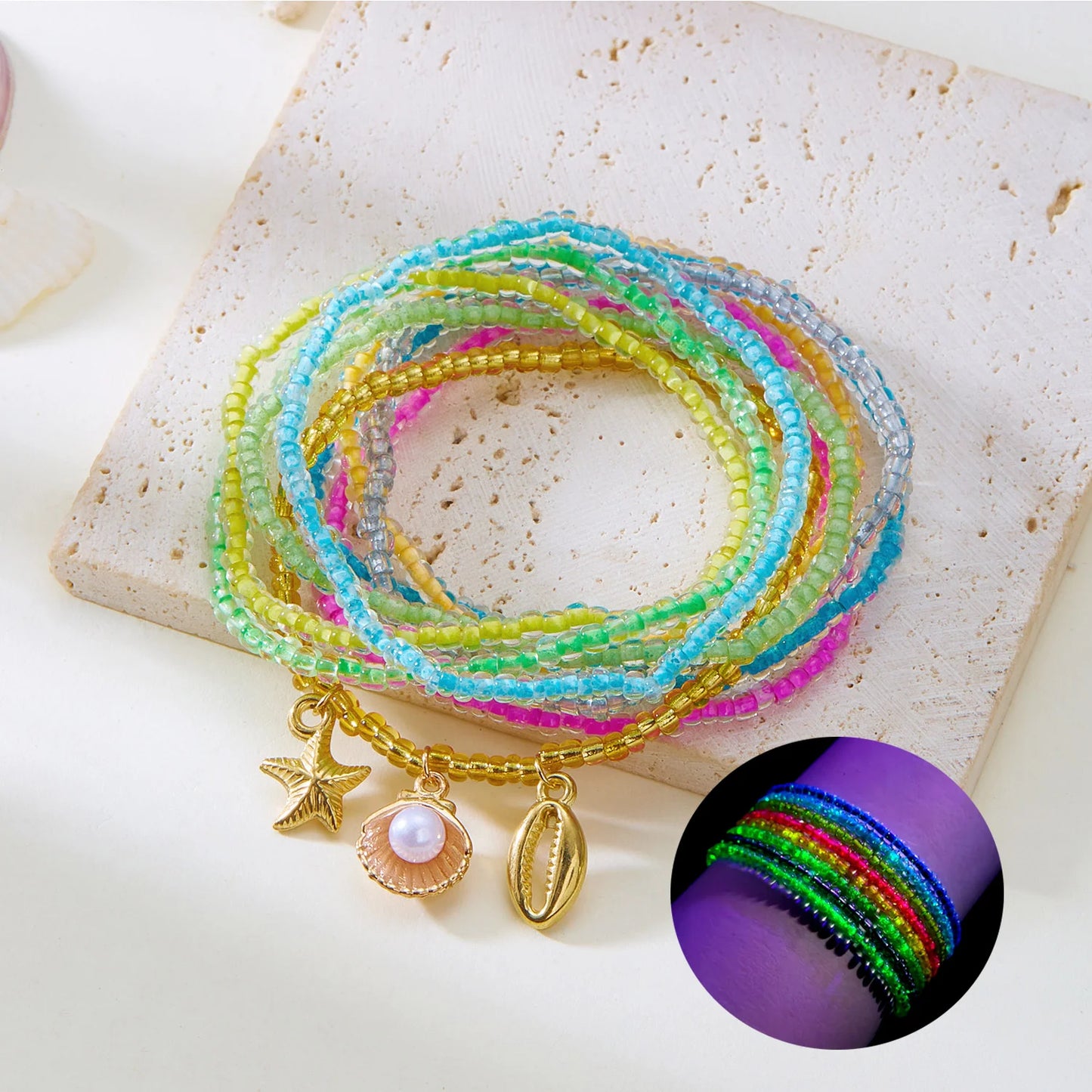 Bohemian Imitation Shell Beads Bracelet For Women Sea Star Turtle Woven Rope Bracelet Handmade Friendship Beach Holiday  Jewelry