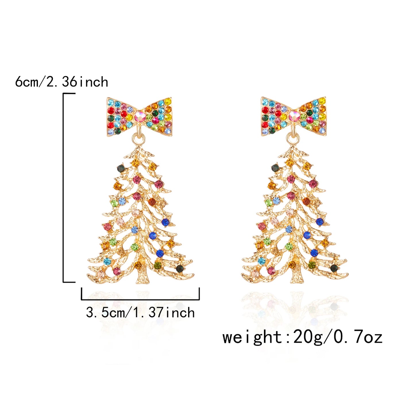 Fashion Gold Color Christmas Tree Earrings with Zircon Crystal Star Stud Dangle Xmas Jewelry for Women Party Gift