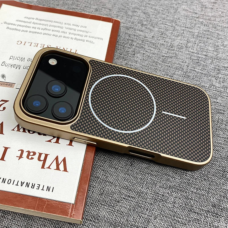 Carbon Fiber Texture MagSafe Phone Case For iPhone 17 Pro 16 pro max 15 Pro 14 13 12 Senior Frosted Wireless Charging Back Cover