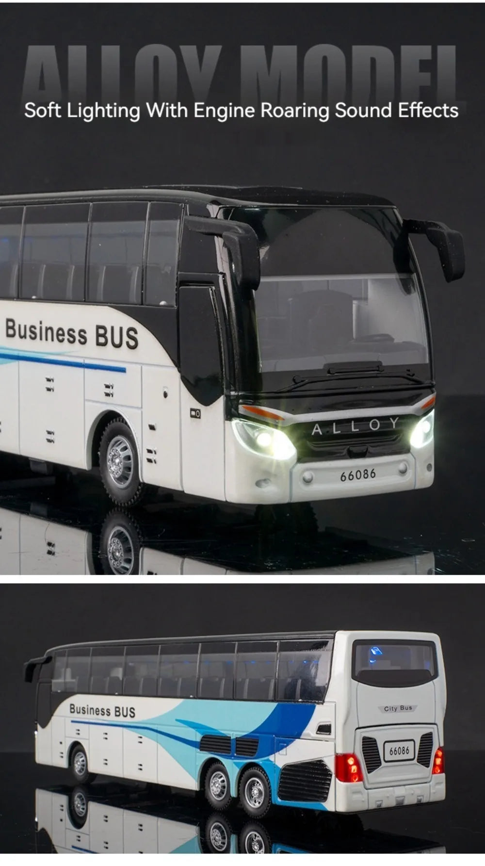 1:30 Business Single Alloy Diecast Double Decker Bus Model Toys Car Doors Opened Sound Light Pull Back Cars Child Christmas Gift