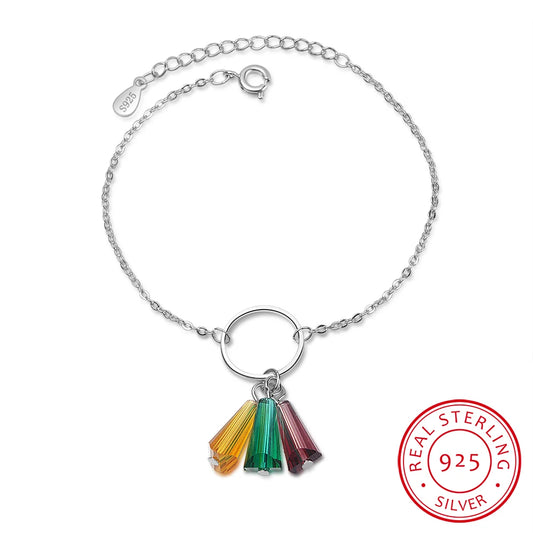 Synthetic Rainbow Crystal Fan 925 Sterling Silver Bracelets For Women Pulseira 925 Sterling Silver Jewelry S-b210