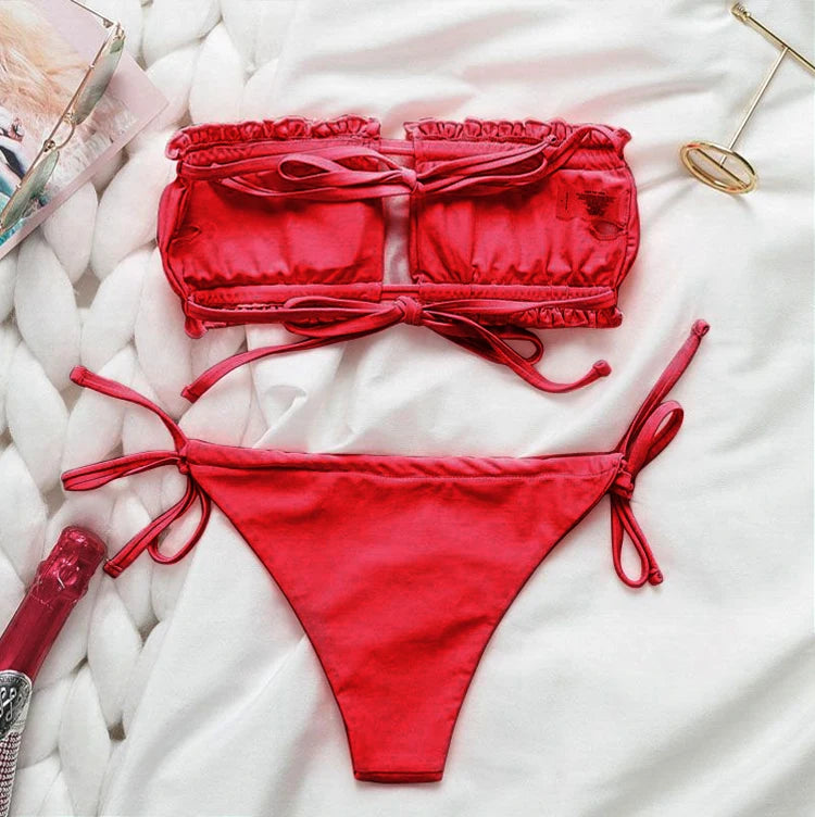 2024 Hot Lace Up Thong Brazilian Beachwear Swimwear Summer Women Biqunis Strapless Bathing Suit Leopard Swimsuit Maya Micro Mini
