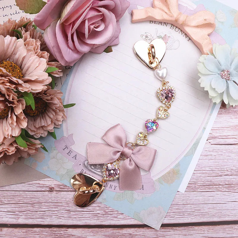 Japanese Sweet Cute Handmade Rhinestone Bow Hairpin Pearl Lace Hairclips Lolita Women Girls Side Clip Bag Pendant Handbag Charms