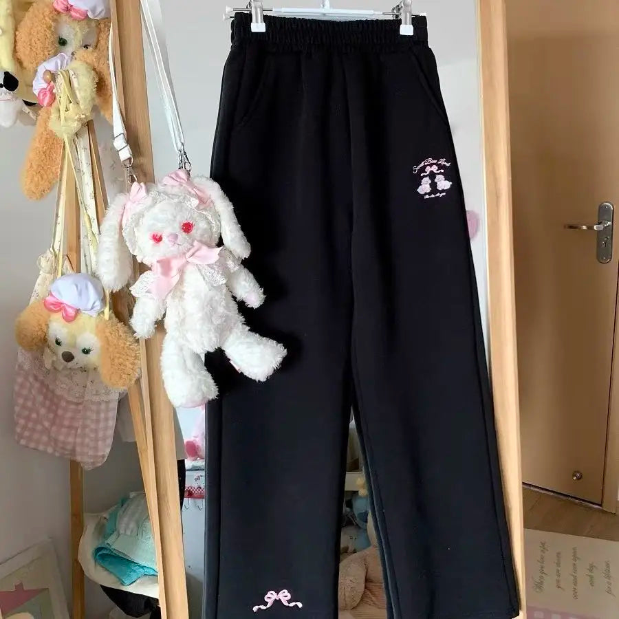 Sweet Girl Cute Straight Pants Spring New Casual All Match Sports Sweatpants Elastic Waist Cartoon Y2k Aesthetic Women Pants