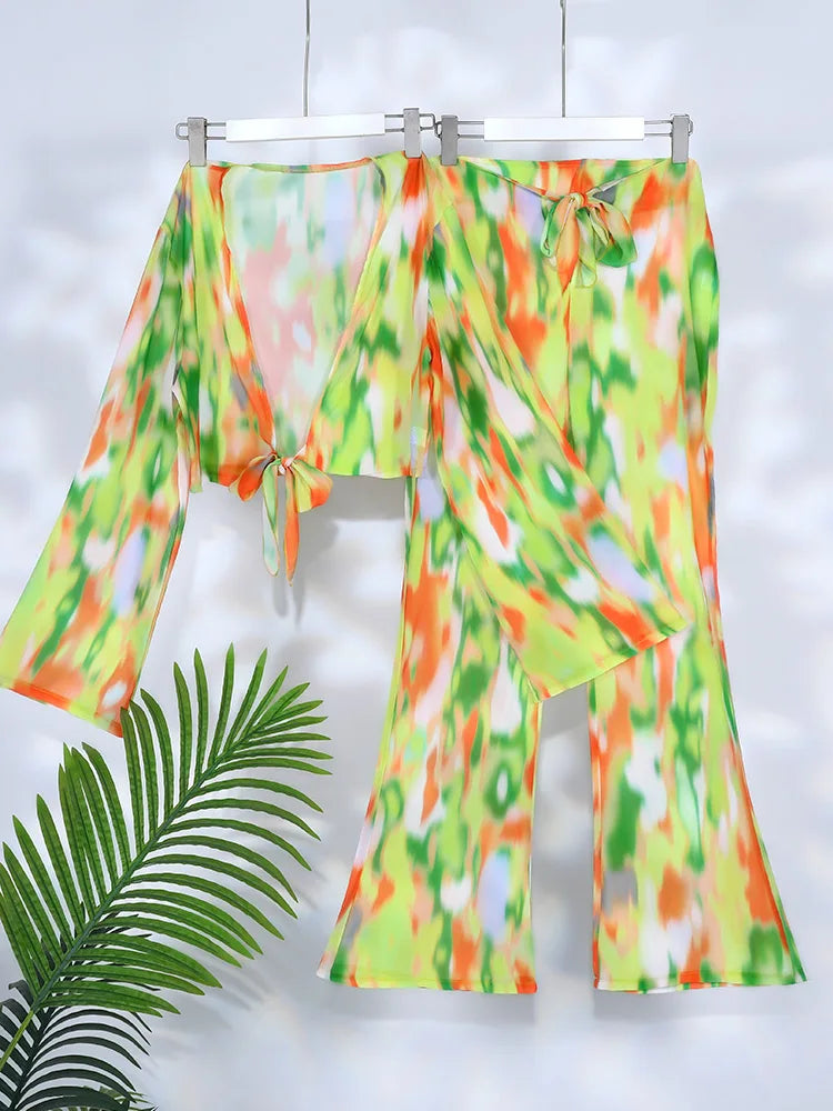 Miyouj 2025 Tie Dye Bikini Set Triangle Bathwear New Three Piece Suit Low Waist Biquini Summer Cover Up Women's Bandage Swimsuit