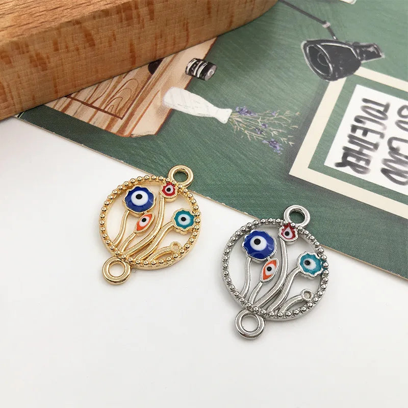 KC 2 Holes Connector Rhinestone Evil Eye Charm For Jewelry Making DIY Bracelet Necklace Bangle Accessories Supplies Wholesale