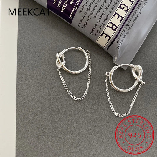 925 Sterling Silver Rope Knot Tassel Hoop Earrings Chain Tie A Knot Design Earrings for Women 925 Stylish Jewelry Gift