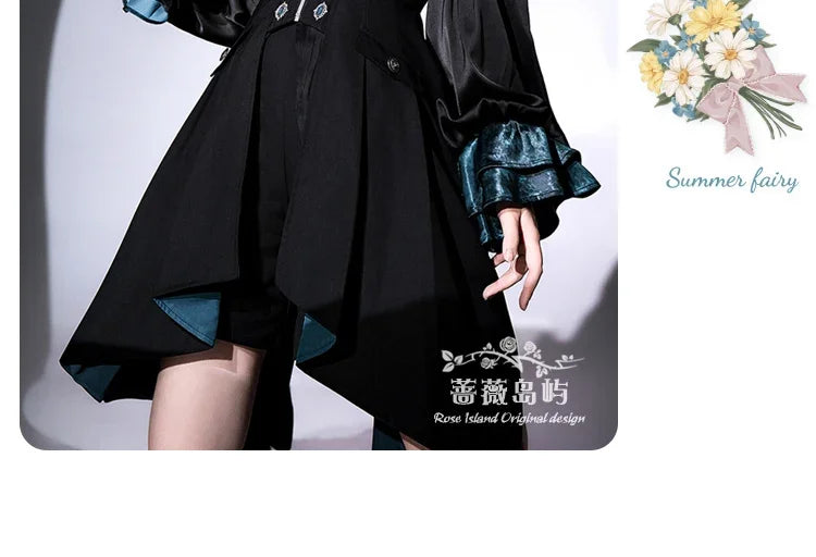 Original Dark Goth Prince Clothing Set New Spring Summer Women's Cool Black Shirt Irregular Vest Shorts 3 Piece Suit Outfits