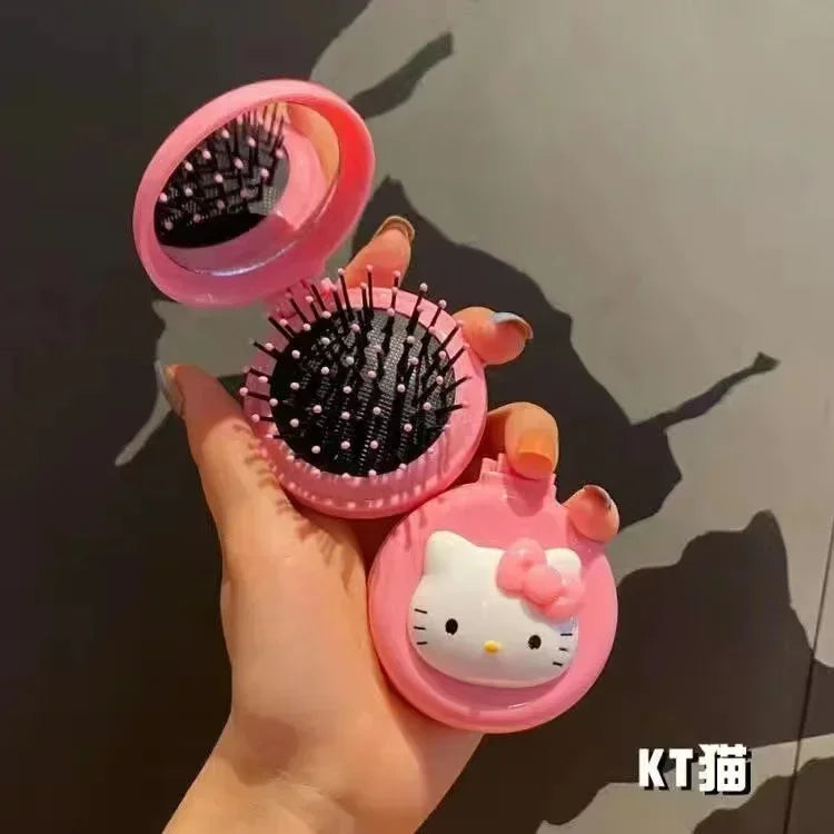 New Hello kitty Kuromi My melody  cartoon foldable comb mirror one-piece creative student portable dormitory make-up mirror